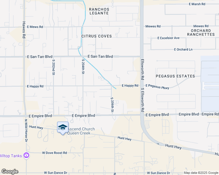 map of restaurants, bars, coffee shops, grocery stores, and more near 20544 East Firestone Drive in Queen Creek