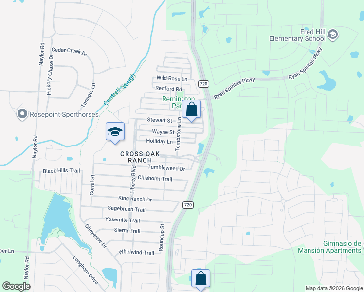 map of restaurants, bars, coffee shops, grocery stores, and more near 9012 Holliday Lane in Cross Roads