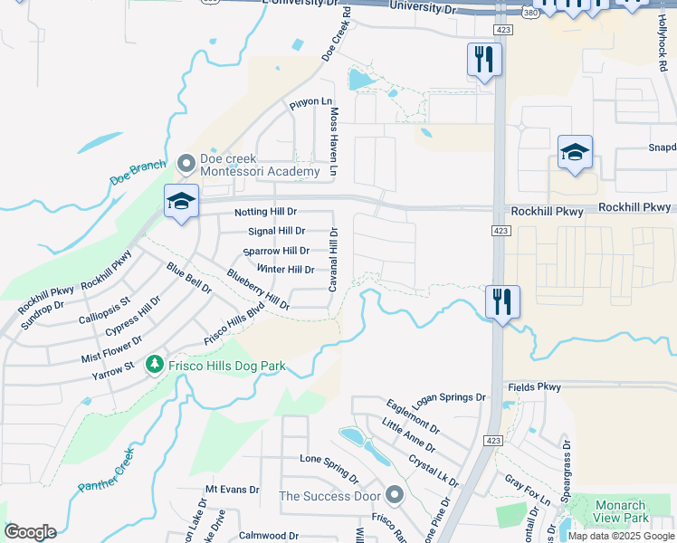 map of restaurants, bars, coffee shops, grocery stores, and more near 501 Cavanal Hill Drive in Little Elm