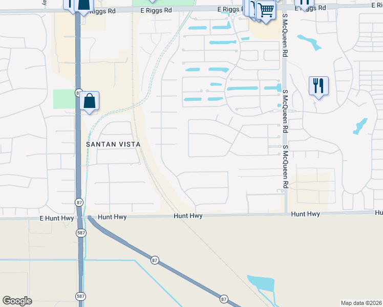 map of restaurants, bars, coffee shops, grocery stores, and more near 654 East County Down Drive in Chandler