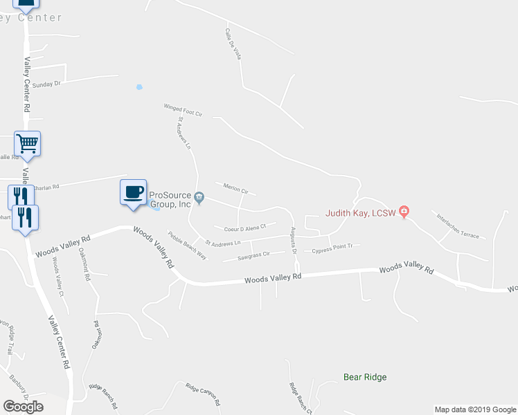 map of restaurants, bars, coffee shops, grocery stores, and more near 14314 Augusta Drive in Valley Center