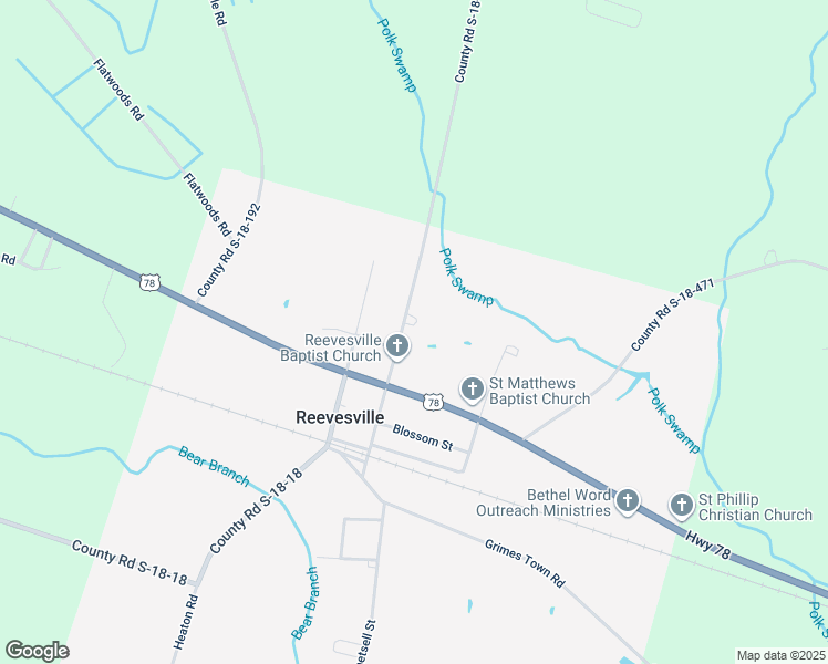 map of restaurants, bars, coffee shops, grocery stores, and more near 404 Rigby Street in Reevesville