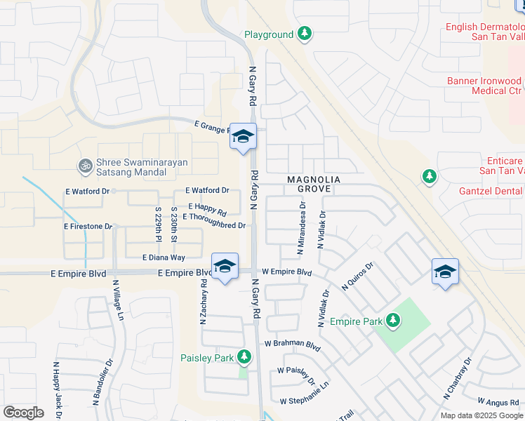 map of restaurants, bars, coffee shops, grocery stores, and more near 36262 North Murray Grey Drive in Queen Creek