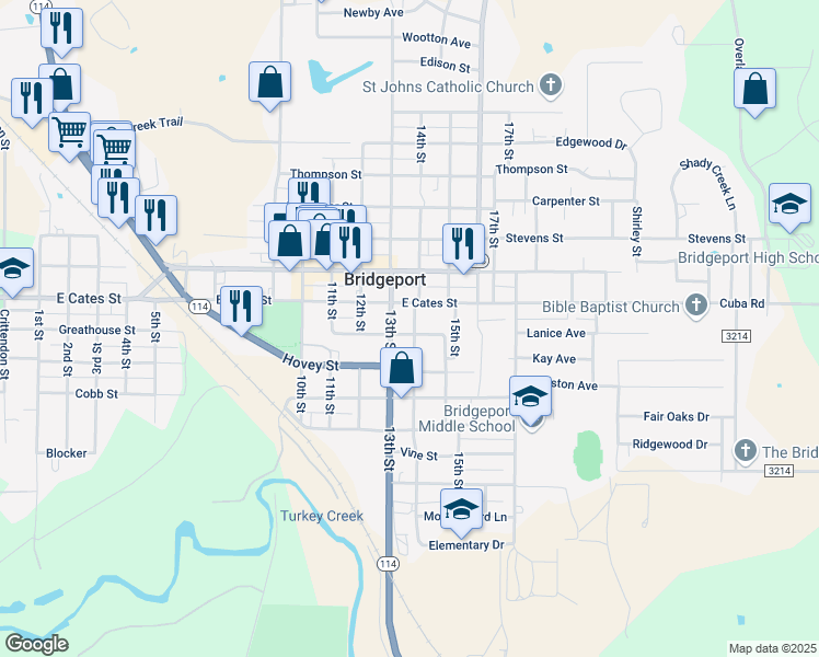 map of restaurants, bars, coffee shops, grocery stores, and more near 1102 14th Street in Bridgeport