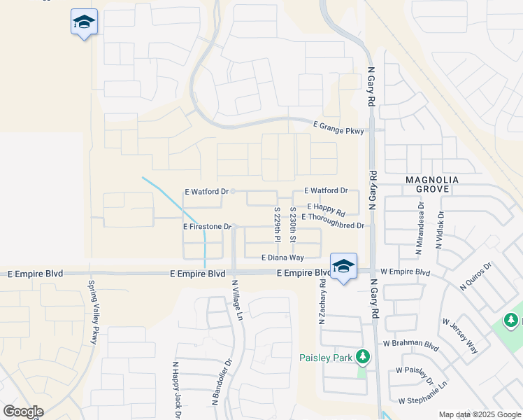 map of restaurants, bars, coffee shops, grocery stores, and more near 22849 East Happy Road in Queen Creek