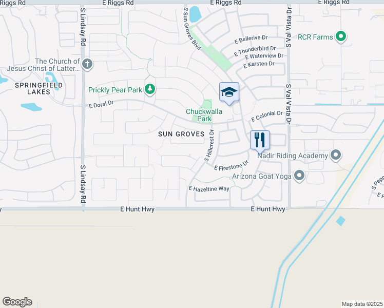 map of restaurants, bars, coffee shops, grocery stores, and more near 4534 East Peach Tree Drive in Chandler