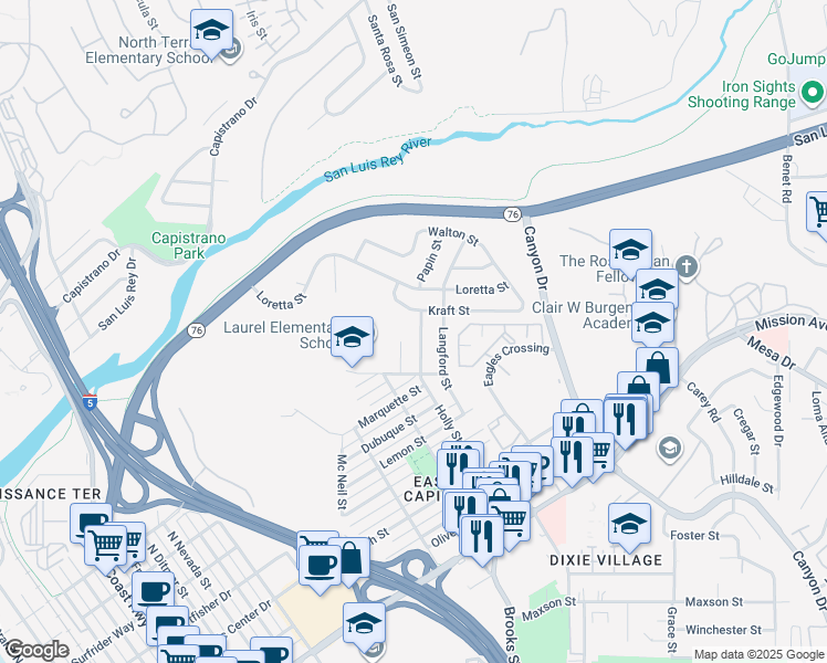 map of restaurants, bars, coffee shops, grocery stores, and more near 1231 Holly Street in Oceanside