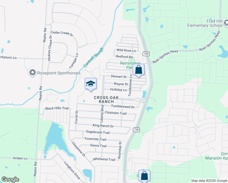 map of restaurants, bars, coffee shops, grocery stores, and more near 8916 Holliday Lane in Cross Roads