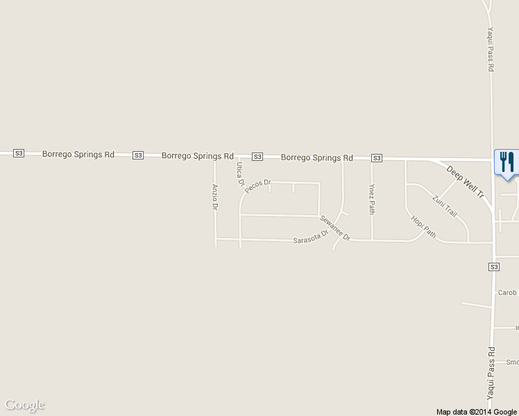 map of restaurants, bars, coffee shops, grocery stores, and more near 1424 Sewanee Drive in Borrego Springs