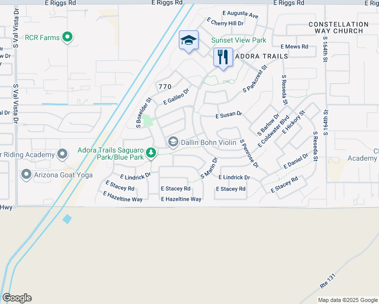 map of restaurants, bars, coffee shops, grocery stores, and more near 2238 East Saddlebrook Road in Gilbert