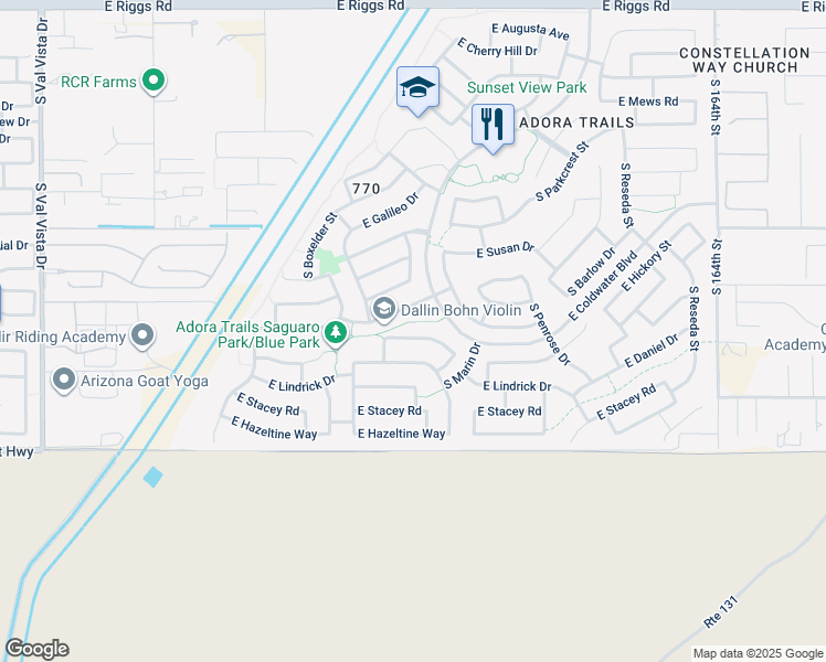 map of restaurants, bars, coffee shops, grocery stores, and more near 2238 East Saddlebrook Road in Gilbert