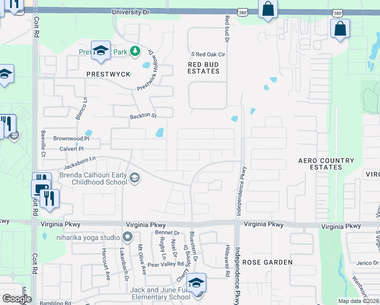 map of restaurants, bars, coffee shops, grocery stores, and more near 10217 Levelland Place in McKinney