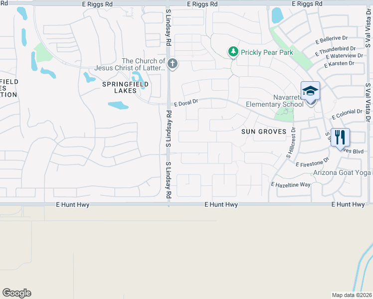 map of restaurants, bars, coffee shops, grocery stores, and more near 4098 East Peach Tree Drive in Chandler
