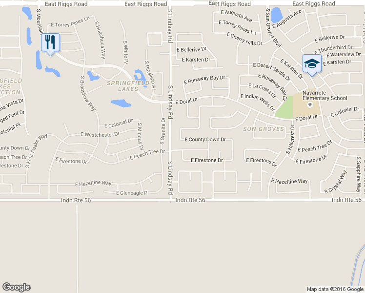 map of restaurants, bars, coffee shops, grocery stores, and more near 4078 East Peach Tree Drive in Chandler
