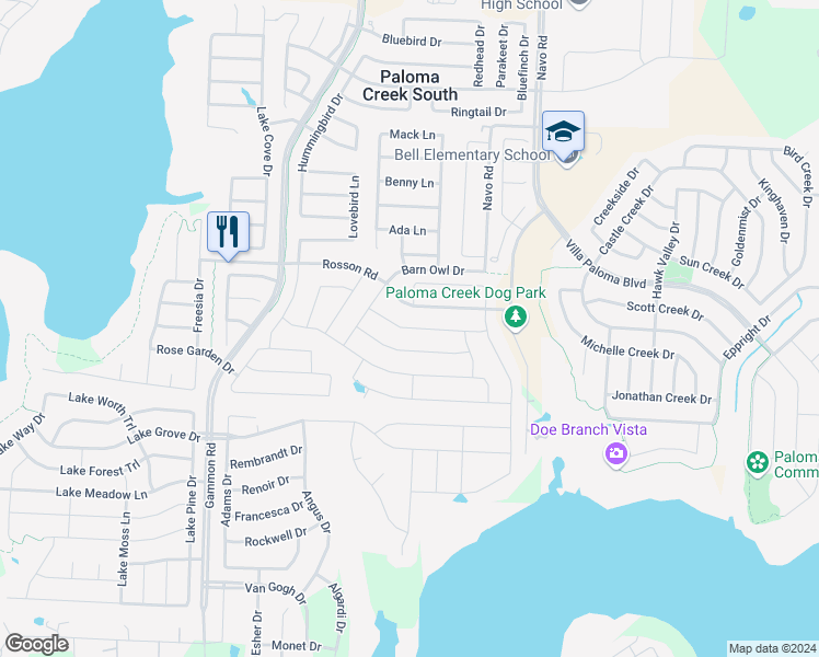 map of restaurants, bars, coffee shops, grocery stores, and more near Whistler Drive in Little Elm