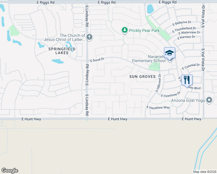 map of restaurants, bars, coffee shops, grocery stores, and more near 4168 East Peach Tree Drive in Chandler