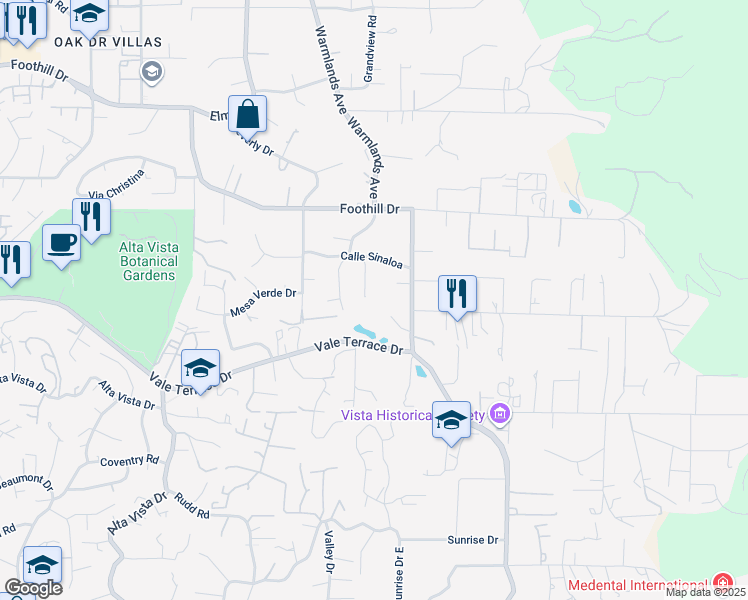 map of restaurants, bars, coffee shops, grocery stores, and more near 817 Avenida Taxco in Vista