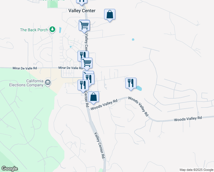 map of restaurants, bars, coffee shops, grocery stores, and more near 13881 Charlan Road in Valley Center
