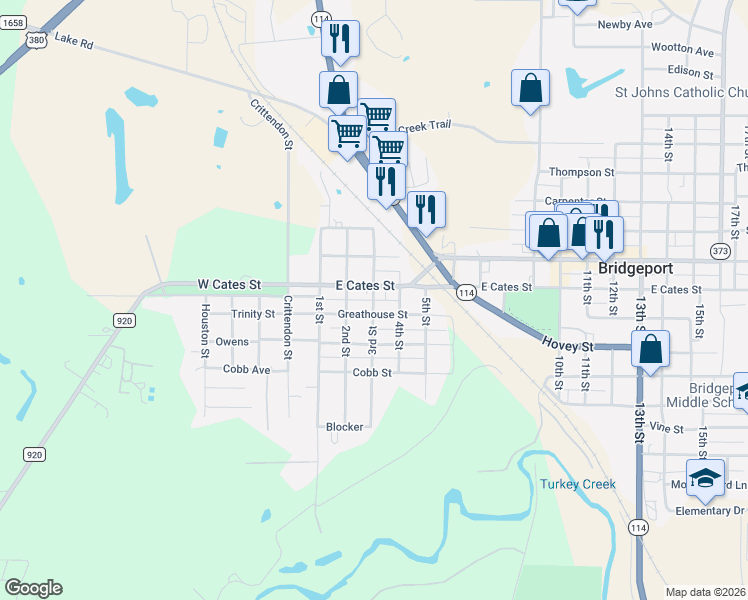 map of restaurants, bars, coffee shops, grocery stores, and more near 300 East Cates Street in Bridgeport