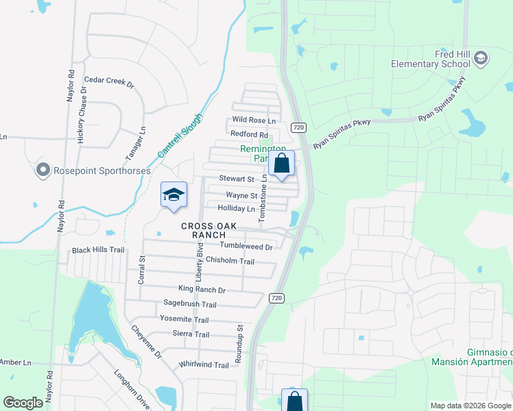 map of restaurants, bars, coffee shops, grocery stores, and more near 9017 Holliday Lane in Aubrey