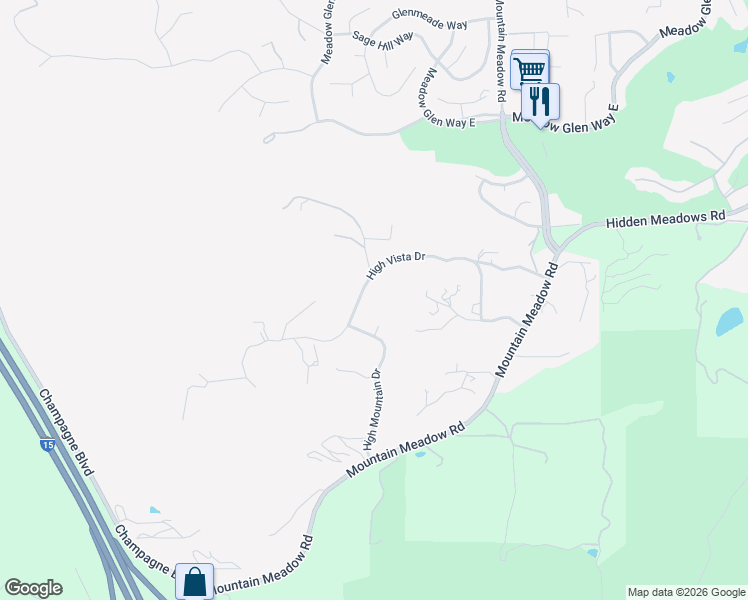 map of restaurants, bars, coffee shops, grocery stores, and more near 10230 High Mountain Drive in Escondido