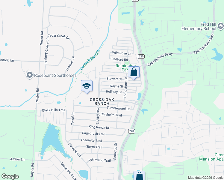 map of restaurants, bars, coffee shops, grocery stores, and more near 8909 Holliday Lane in Cross Roads