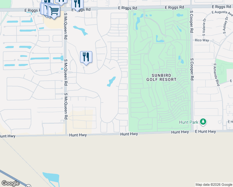 map of restaurants, bars, coffee shops, grocery stores, and more near 6716 South Tamarron Way in Chandler