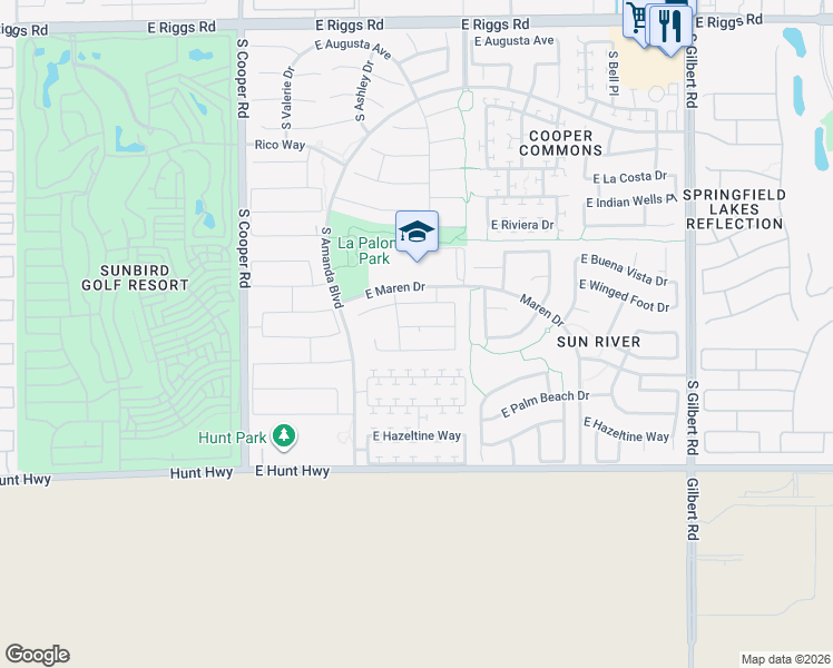 map of restaurants, bars, coffee shops, grocery stores, and more near 2431 East County Down Drive in Chandler