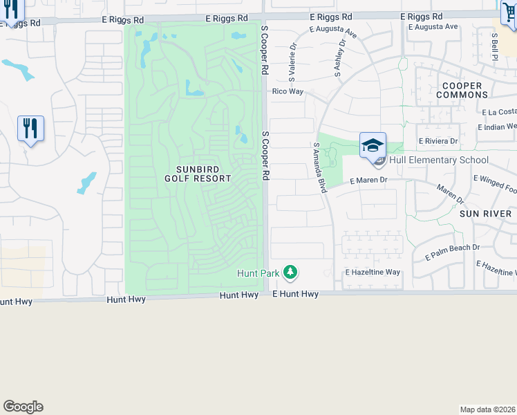 map of restaurants, bars, coffee shops, grocery stores, and more near 6800 South Oakmont Drive in Chandler
