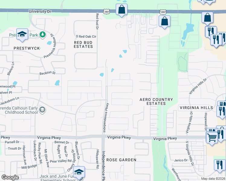 map of restaurants, bars, coffee shops, grocery stores, and more near 9936 Fox Squirrel Trail in McKinney