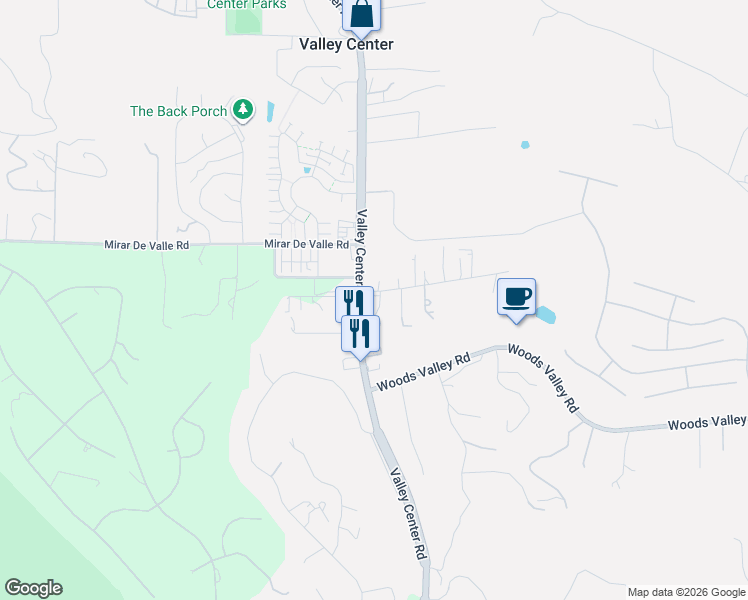 map of restaurants, bars, coffee shops, grocery stores, and more near 27455 Valley Center Road in Valley Center