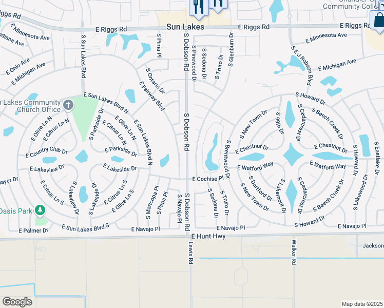 map of restaurants, bars, coffee shops, grocery stores, and more near 9553 East Fairway Boulevard in Sun Lakes
