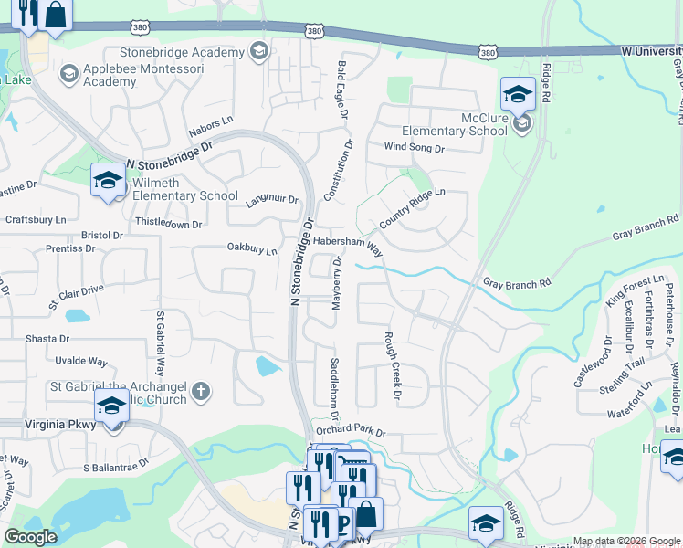 map of restaurants, bars, coffee shops, grocery stores, and more near 900 Mayberry Drive in McKinney