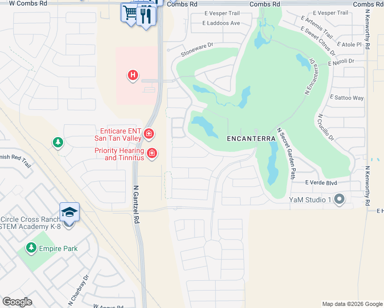 map of restaurants, bars, coffee shops, grocery stores, and more near 36208 Stoneware Drive in San Tan Valley