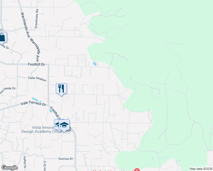 map of restaurants, bars, coffee shops, grocery stores, and more near 216 Acropolis Way in Vista