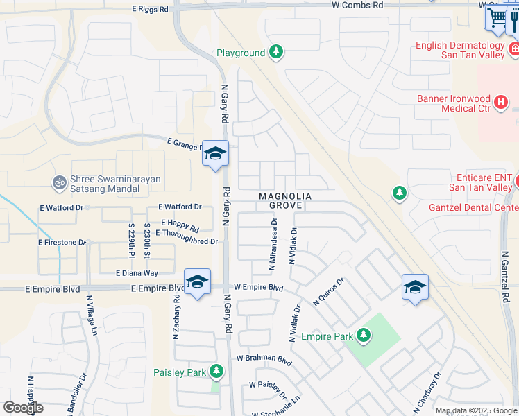 map of restaurants, bars, coffee shops, grocery stores, and more near 1358 West Danish Red Trail in San Tan Valley