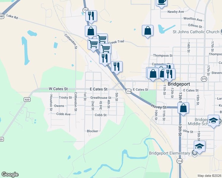 map of restaurants, bars, coffee shops, grocery stores, and more near 403 East Cates Street in Bridgeport