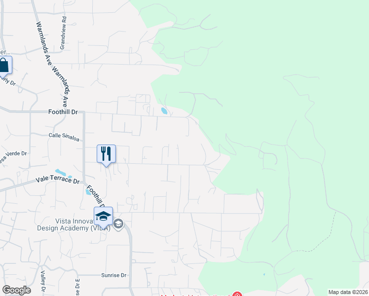 map of restaurants, bars, coffee shops, grocery stores, and more near 216 Acropolis Way in Vista