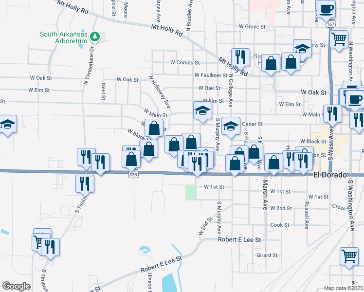 map of restaurants, bars, coffee shops, grocery stores, and more near 1214 West Wesson Street in El Dorado