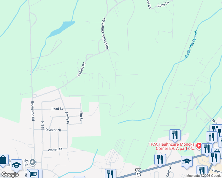 map of restaurants, bars, coffee shops, grocery stores, and more near 125 Arkman Lane in Moncks Corner