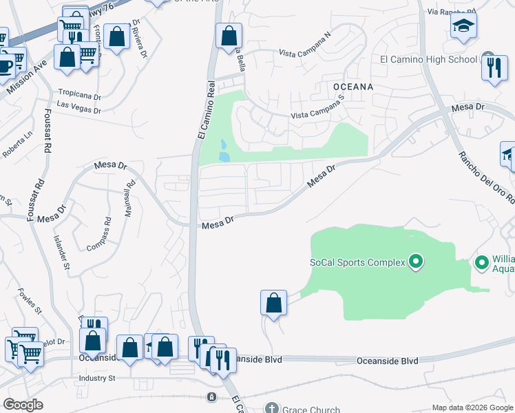 map of restaurants, bars, coffee shops, grocery stores, and more near in Oceanside