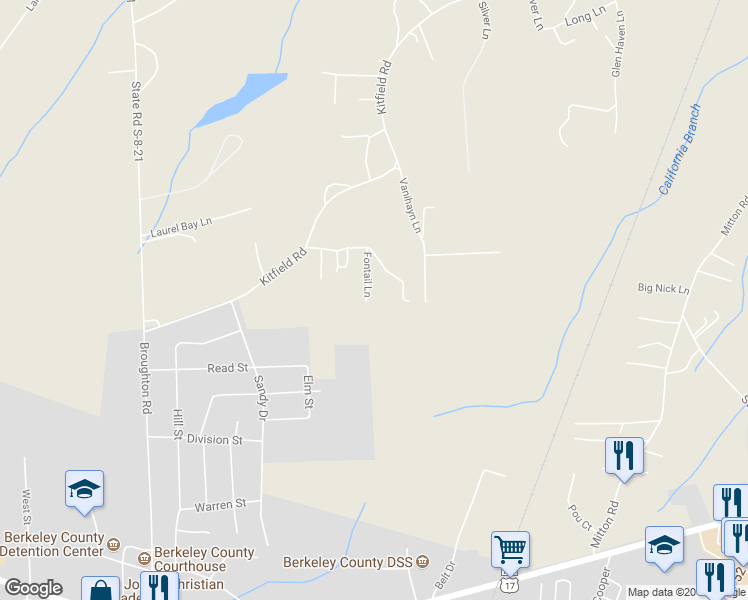 map of restaurants, bars, coffee shops, grocery stores, and more near 120 Arkman Lane in Moncks Corner