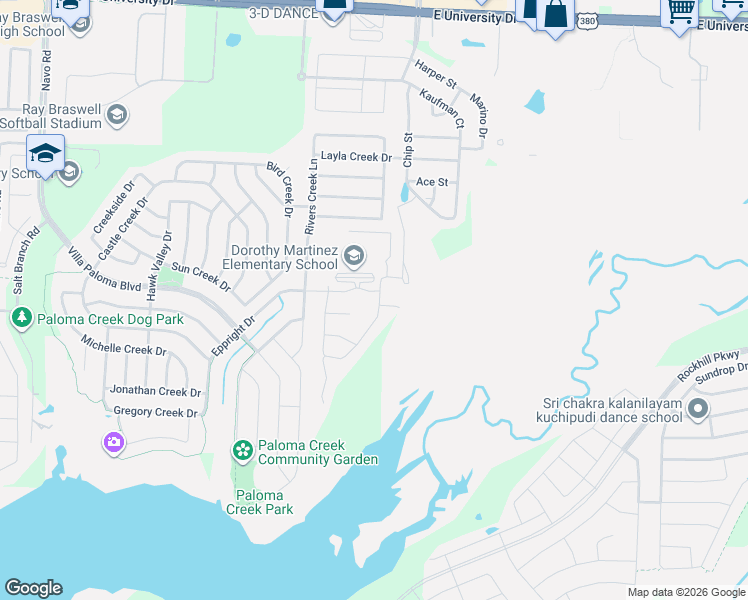 map of restaurants, bars, coffee shops, grocery stores, and more near Eppright Drive in Little Elm