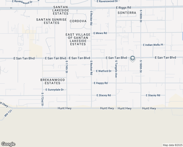map of restaurants, bars, coffee shops, grocery stores, and more near 26217 South Recker Road in Queen Creek