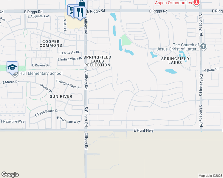 map of restaurants, bars, coffee shops, grocery stores, and more near 3151 East Colonial Place in Chandler
