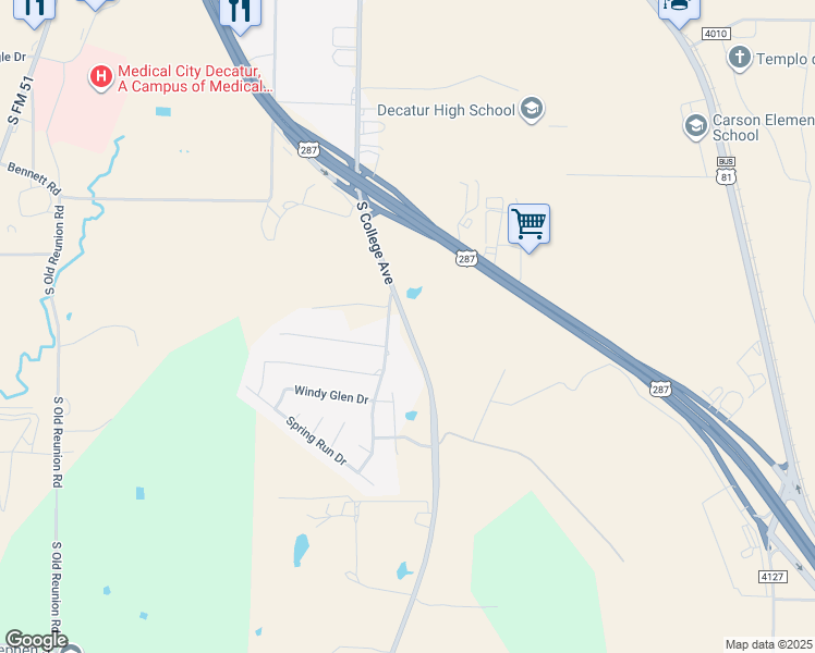 map of restaurants, bars, coffee shops, grocery stores, and more near 2681 Farm to Market 730 in Decatur