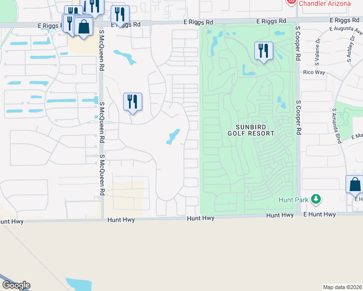 map of restaurants, bars, coffee shops, grocery stores, and more near 6632 South Tamarron Way in Chandler