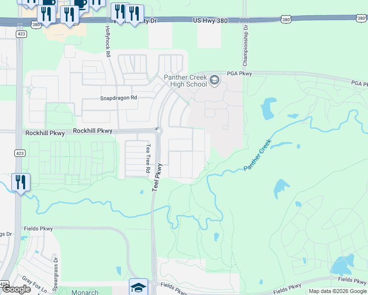 map of restaurants, bars, coffee shops, grocery stores, and more near 2673 Eucalyptus Road in Frisco