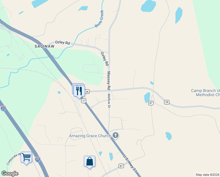 map of restaurants, bars, coffee shops, grocery stores, and more near 17 Massey Road in Alabaster