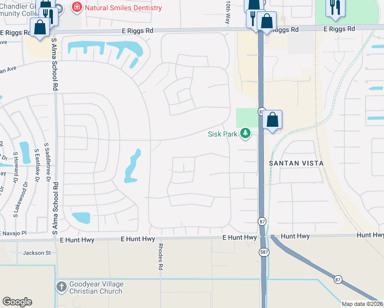 map of restaurants, bars, coffee shops, grocery stores, and more near 10906 East Chestnut Drive in Sun Lakes